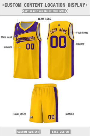 Custom Yellow Purple Color Block Sports Uniform Basketball Jersey