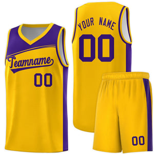 Custom Yellow Purple Color Block Sports Uniform Basketball Jersey