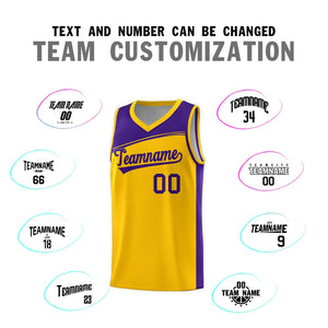 Custom Yellow Purple Color Block Sports Uniform Basketball Jersey