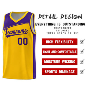 Custom Yellow Purple Color Block Sports Uniform Basketball Jersey