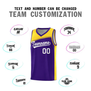 Custom Purple Yellow-White Color Block Sports Uniform Basketball Jersey