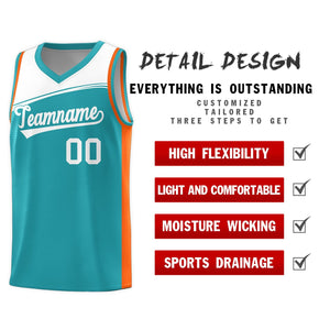 Custom Aqua White Color Block Sports Uniform Basketball Jersey