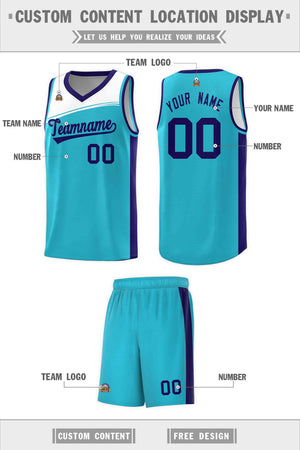 Custom Sky Blue White-Purple Color Block Sports Uniform Basketball Jersey