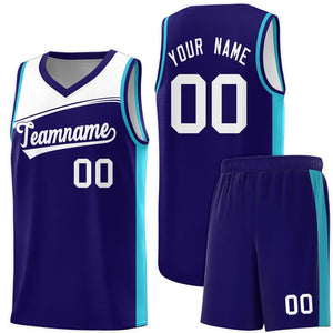 Custom Purple White Color Block Sports Uniform Basketball Jersey