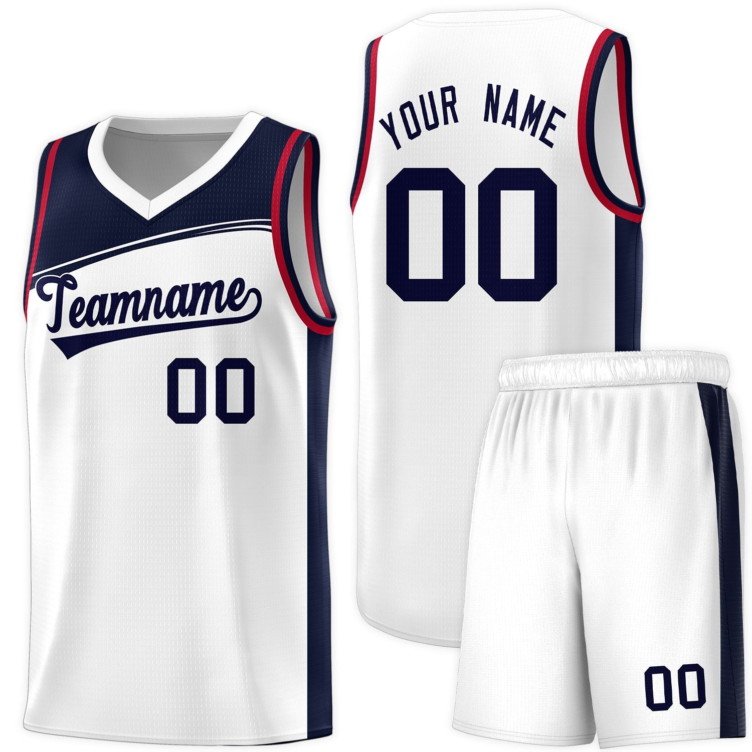 Custom White Navy Color Block Sports Uniform Basketball Jersey