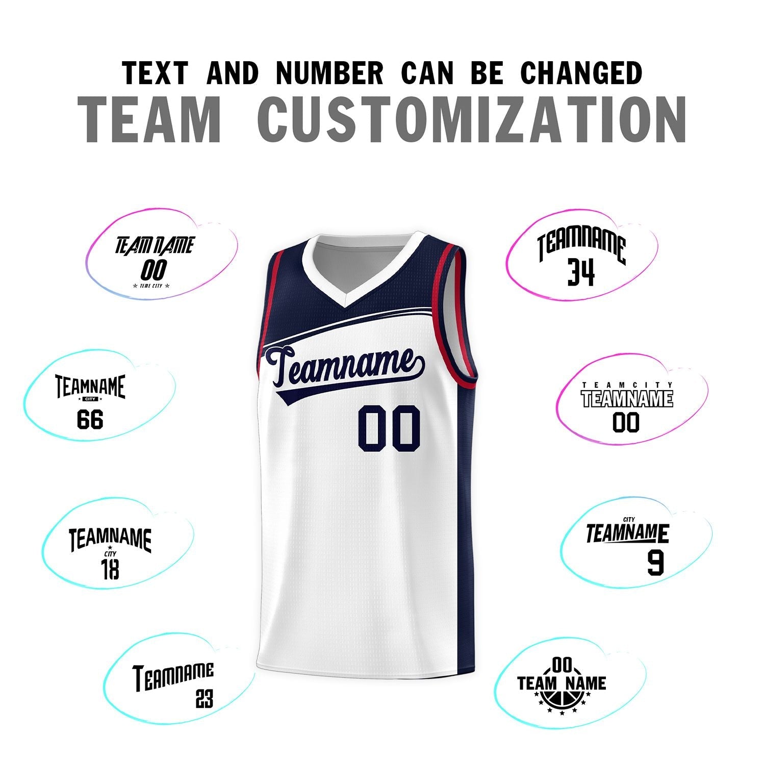 Custom White Navy Color Block Sports Uniform Basketball Jersey