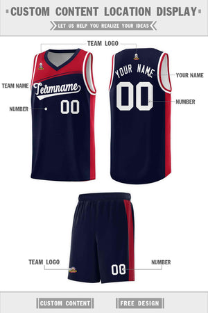 Custom Navy Red-White Color Block Sports Uniform Basketball Jersey