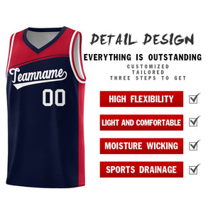 Custom Navy Red-White Color Block Sports Uniform Basketball Jersey