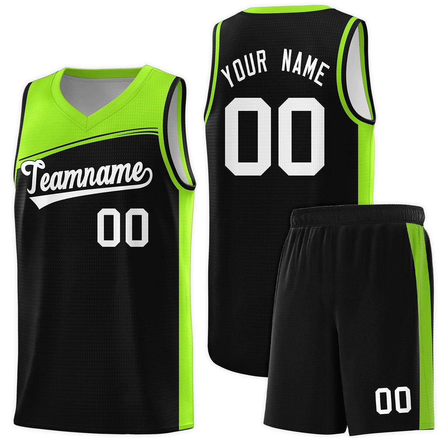 Custom Black Neon Green-White Color Block Sports Uniform Basketball Jersey