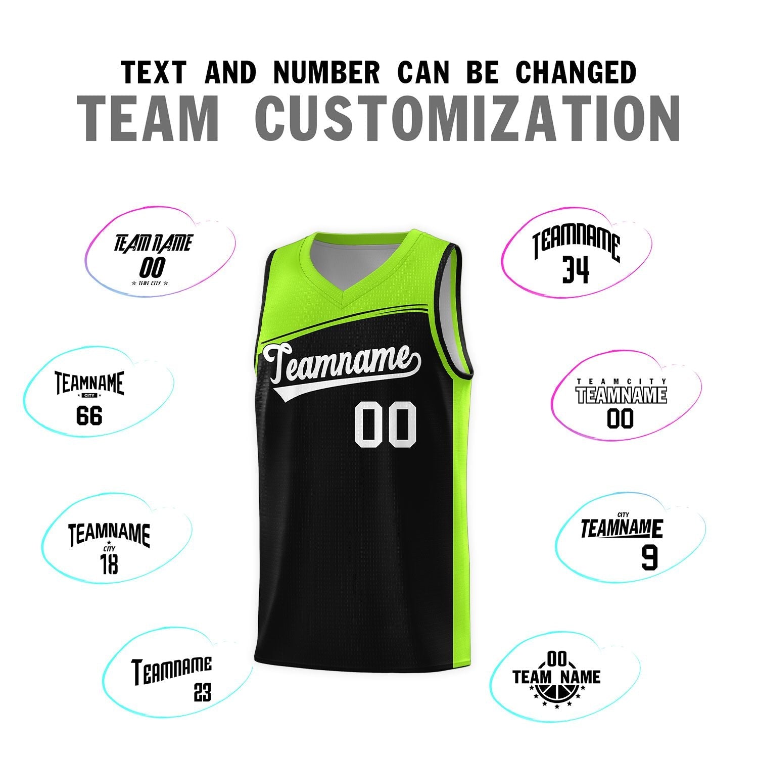 Custom Black Neon Green-White Color Block Sports Uniform Basketball Jersey