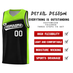 Custom Black Neon Green-White Color Block Sports Uniform Basketball Jersey