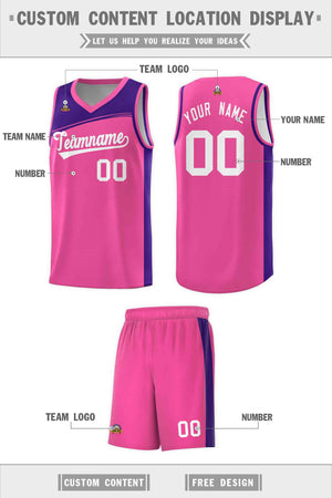 Custom Pink Purple-White Color Block Sports Uniform Basketball Jersey