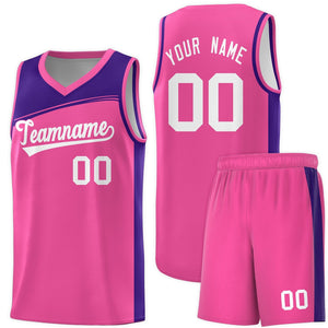 Custom Pink Purple-White Color Block Sports Uniform Basketball Jersey