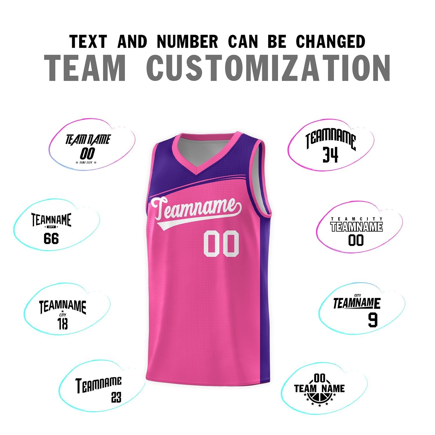 Custom Pink Purple-White Color Block Sports Uniform Basketball Jersey