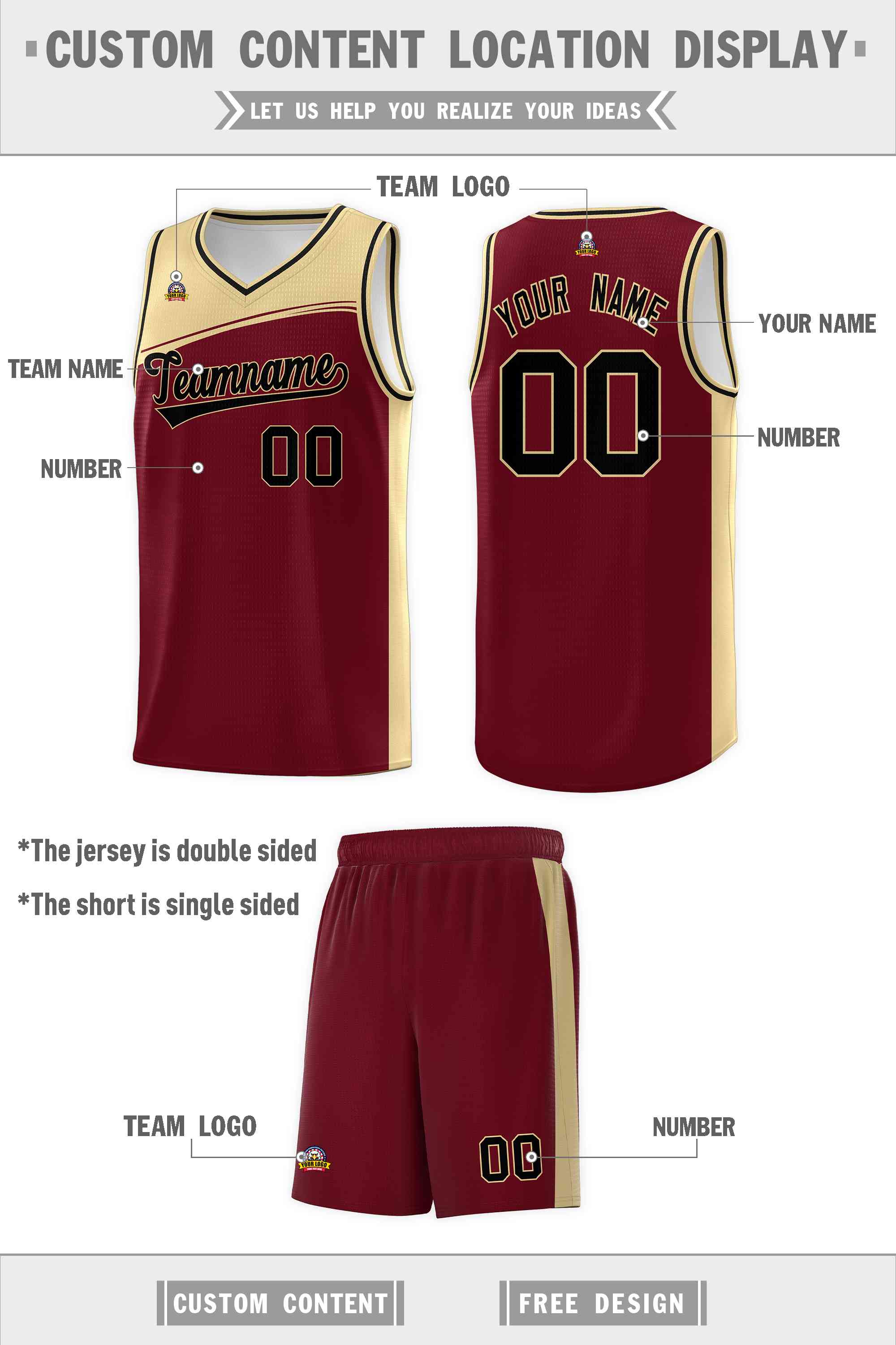 Custom Crimson Khaki-Black Color Block Sports Uniform Basketball Jersey