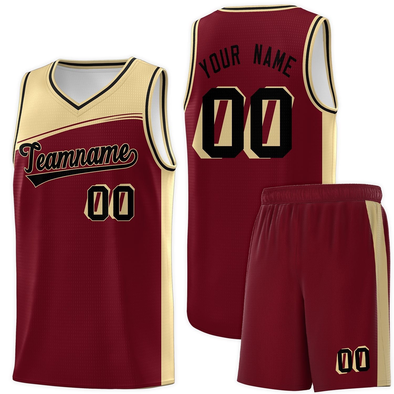 Custom Crimson Khaki-Black Color Block Sports Uniform Basketball Jersey