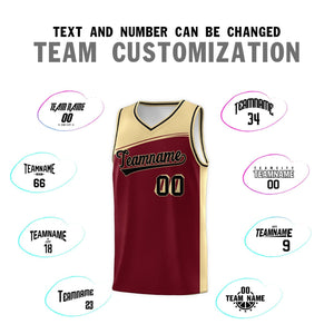 Custom Crimson Khaki-Black Color Block Sports Uniform Basketball Jersey