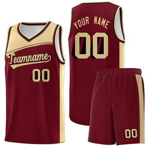 Custom Crimson Khaki Color Block Sports Uniform Basketball Jersey