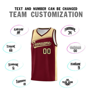 Custom Crimson Khaki Color Block Sports Uniform Basketball Jersey