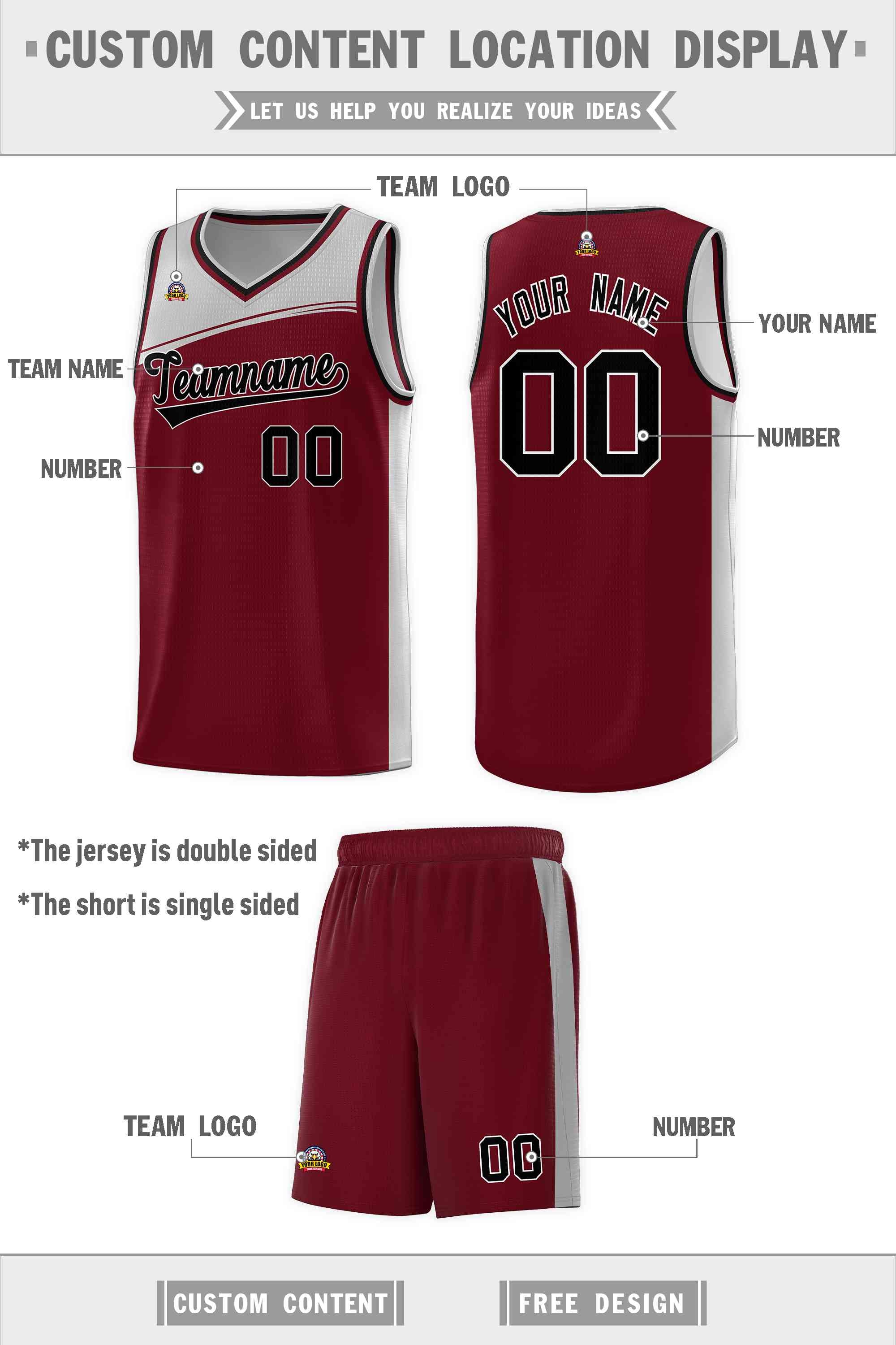 Custom Crimson Gray-Black Color Block Sports Uniform Basketball Jersey