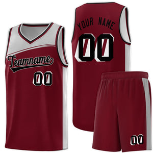 Custom Crimson Gray-Black Color Block Sports Uniform Basketball Jersey