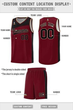 Custom Crimson Black Color Block Sports Uniform Basketball Jersey