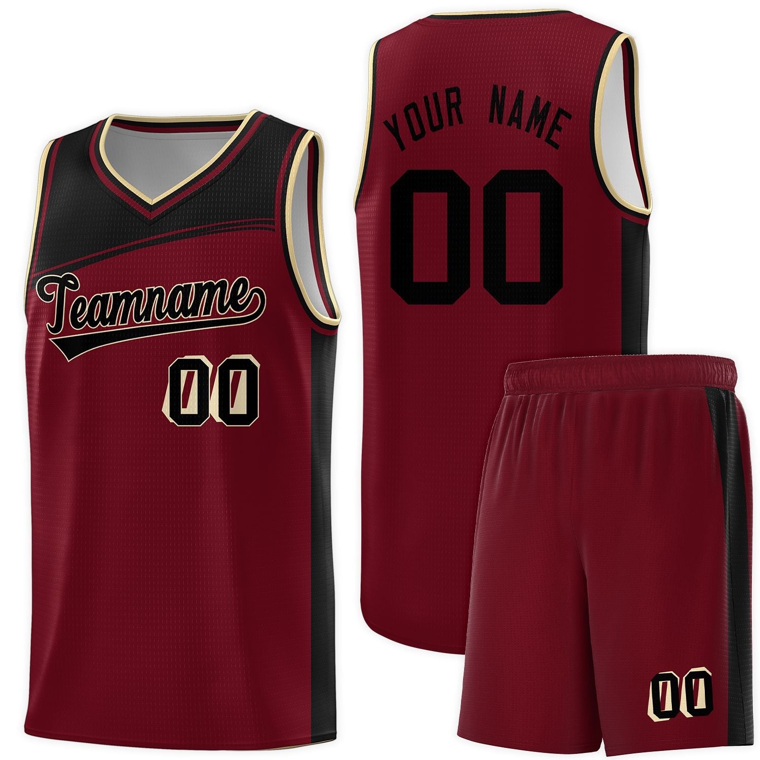 Custom Crimson Black Color Block Sports Uniform Basketball Jersey