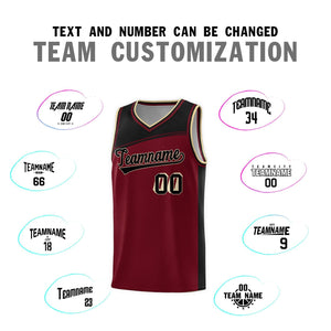 Custom Crimson Black Color Block Sports Uniform Basketball Jersey