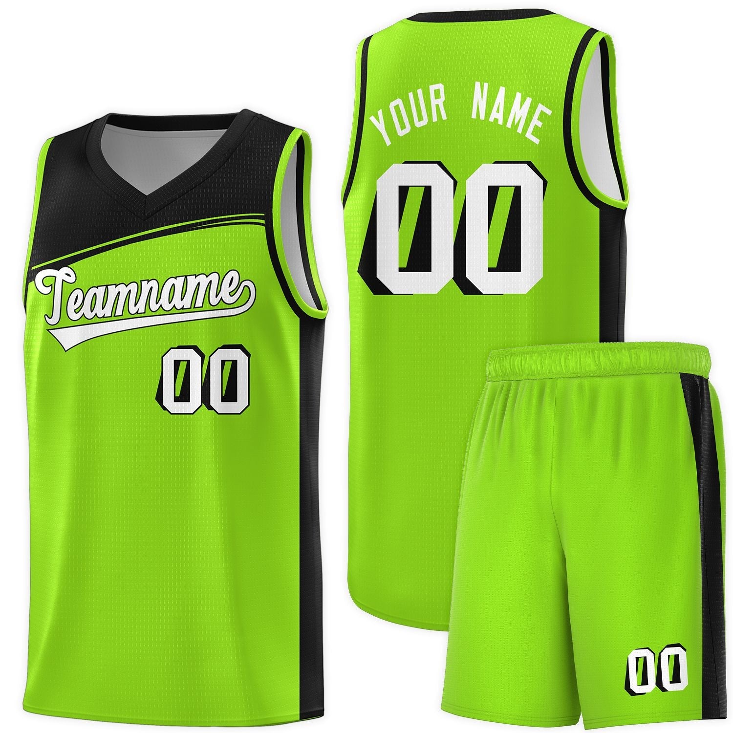 Custom Neon Green Black-White Color Block Sports Uniform Basketball Jersey