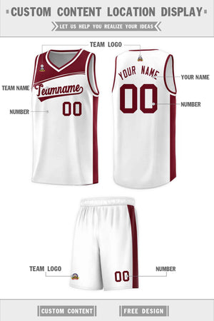 Custom White Crimson Color Block Sports Uniform Basketball Jersey