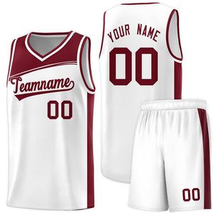 Custom White Crimson Color Block Sports Uniform Basketball Jersey