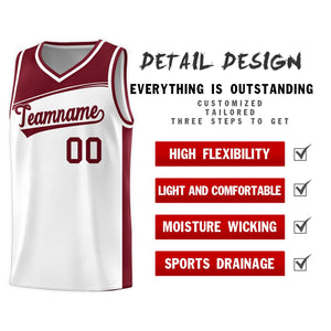 Custom White Crimson Color Block Sports Uniform Basketball Jersey