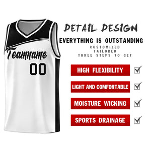 Custom White Black Color Block Sports Uniform Basketball Jersey