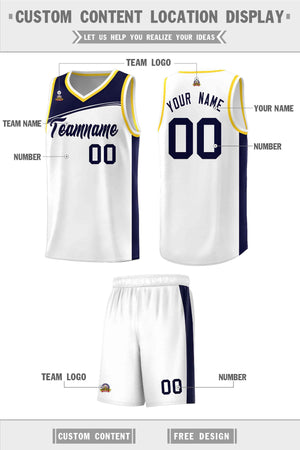 Custom White Navy-Black Color Block Sports Uniform Basketball Jersey