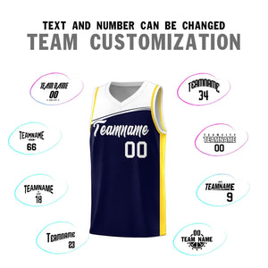 Custom Navy White Color Block Sports Uniform Basketball Jersey