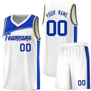 Custom White Royal Color Block Sports Uniform Basketball Jersey