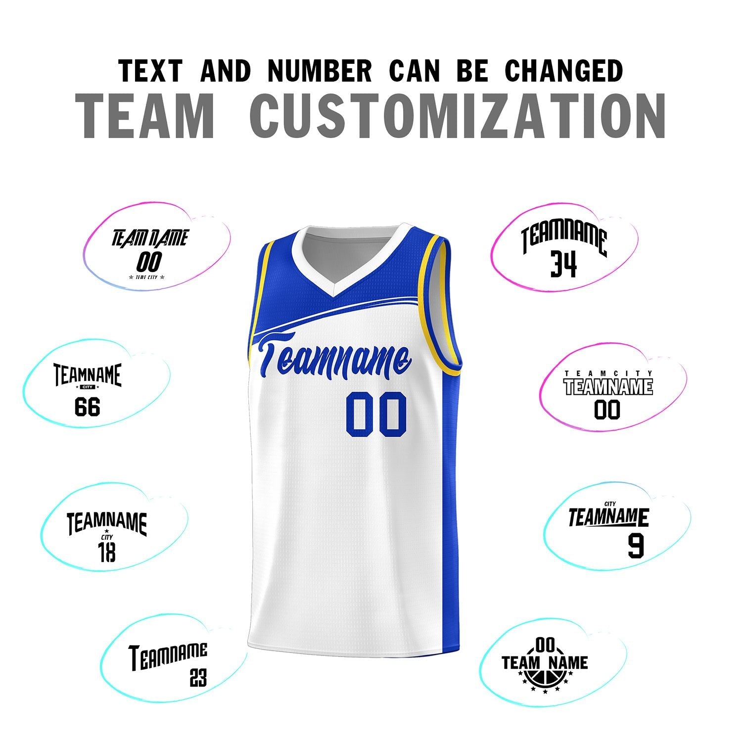 Custom White Royal Color Block Sports Uniform Basketball Jersey