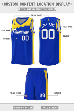 Custom Royal Gold-White Color Block Sports Uniform Basketball Jersey