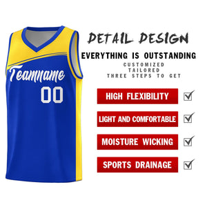 Custom Royal Gold-White Color Block Sports Uniform Basketball Jersey