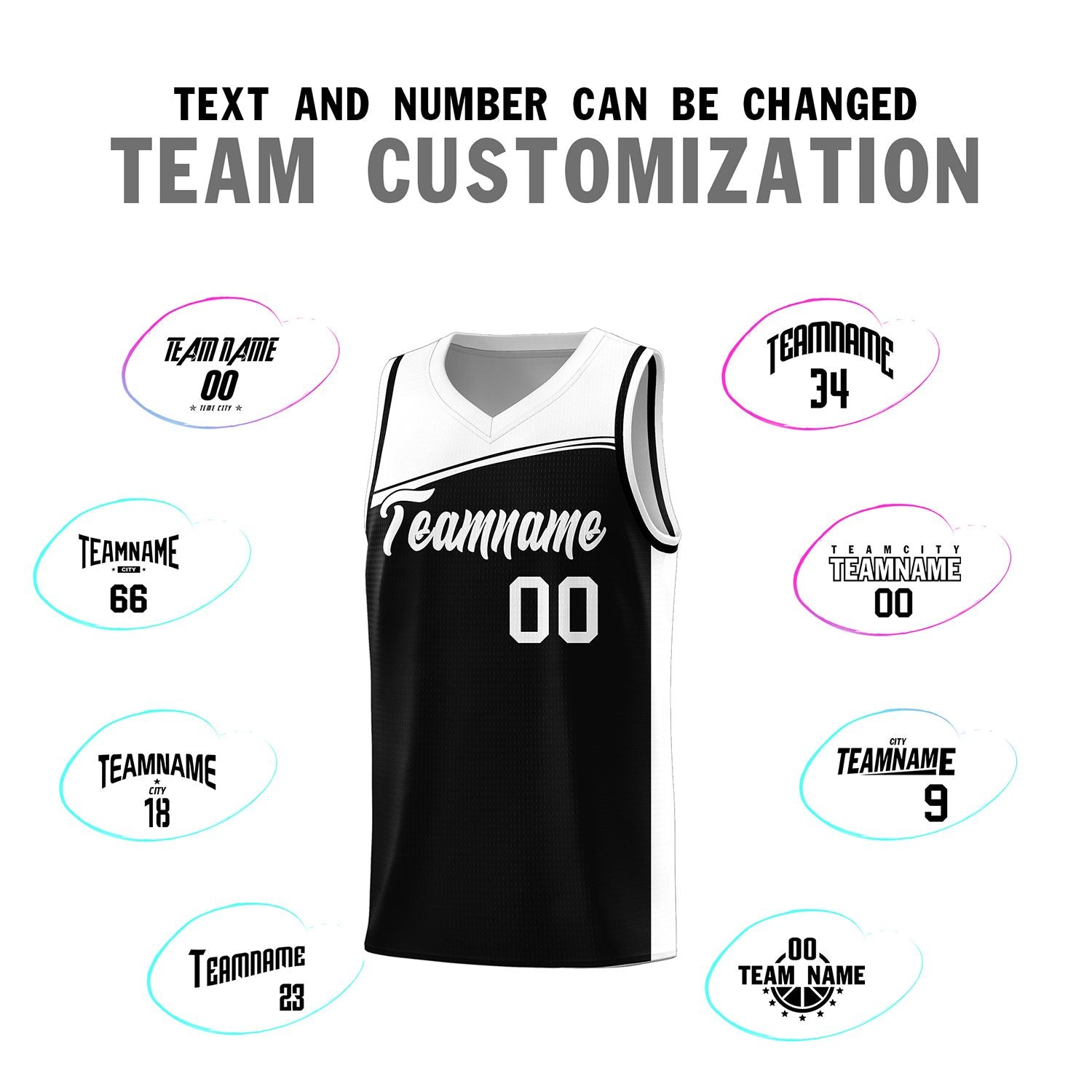 Custom Black White Color Block Sports Uniform Basketball Jersey