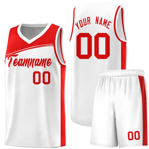 Custom White Red Color Block Sports Uniform Basketball Jersey