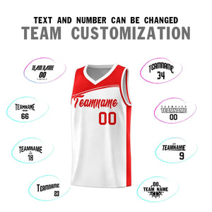 Custom White Red Color Block Sports Uniform Basketball Jersey