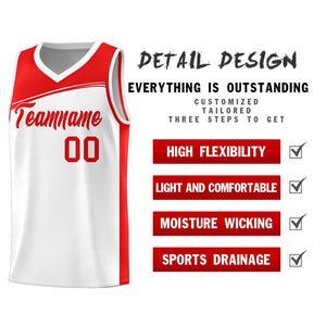 Custom White Red Color Block Sports Uniform Basketball Jersey