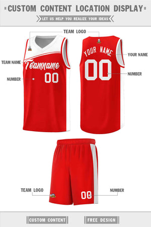 Custom Red White Color Block Sports Uniform Basketball Jersey