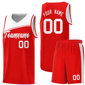 Custom Red White Color Block Sports Uniform Basketball Jersey