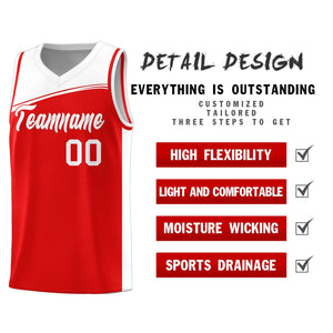 Custom Red White Color Block Sports Uniform Basketball Jersey