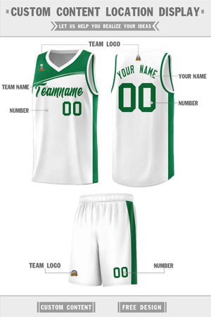 Custom White Kelly Green Color Block Sports Uniform Basketball Jersey