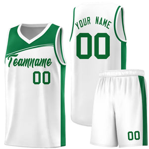 Custom White Kelly Green Color Block Sports Uniform Basketball Jersey