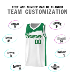 Custom White Kelly Green Color Block Sports Uniform Basketball Jersey