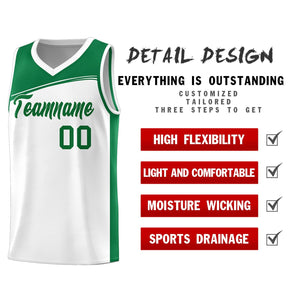 Custom White Kelly Green Color Block Sports Uniform Basketball Jersey